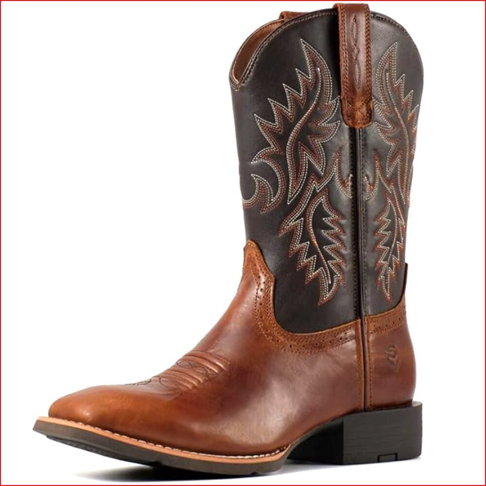Square Toe Western Boots, Oil Slip Resistant, Pull On Work Boots